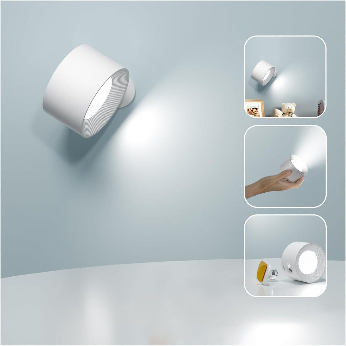 Kabellose LED-Wandleuchte mit 360° Drehfunktion und Touch-Bedienung