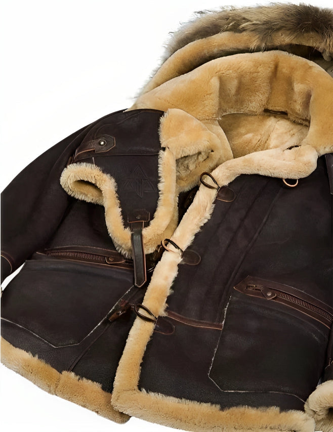 GlacierLine - Herren warme Leder- und Pelzjacke