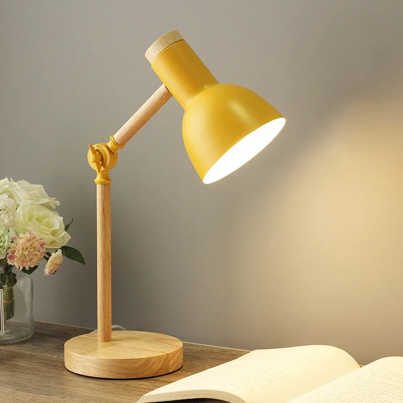 Bunte Holz-Tischlampe mit Verstellbarem Arm