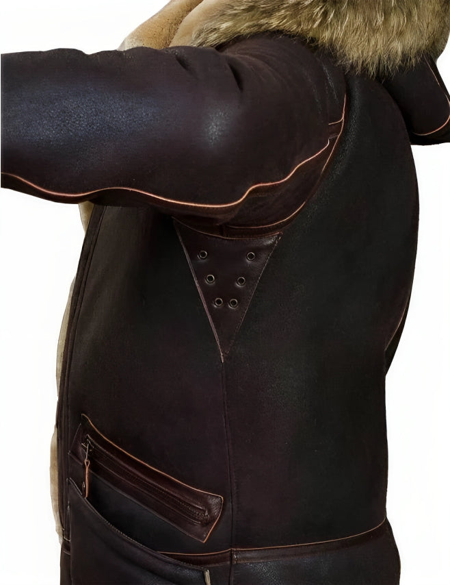 GlacierLine - Herren warme Leder- und Pelzjacke