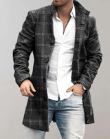 DistinctFit - Herrenjacke in mittlerer Länge mit Slim Fit, hohem Kragen und Knopfverschluss