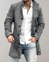 DistinctFit - Herrenjacke in mittlerer Länge mit Slim Fit, hohem Kragen und Knopfverschluss