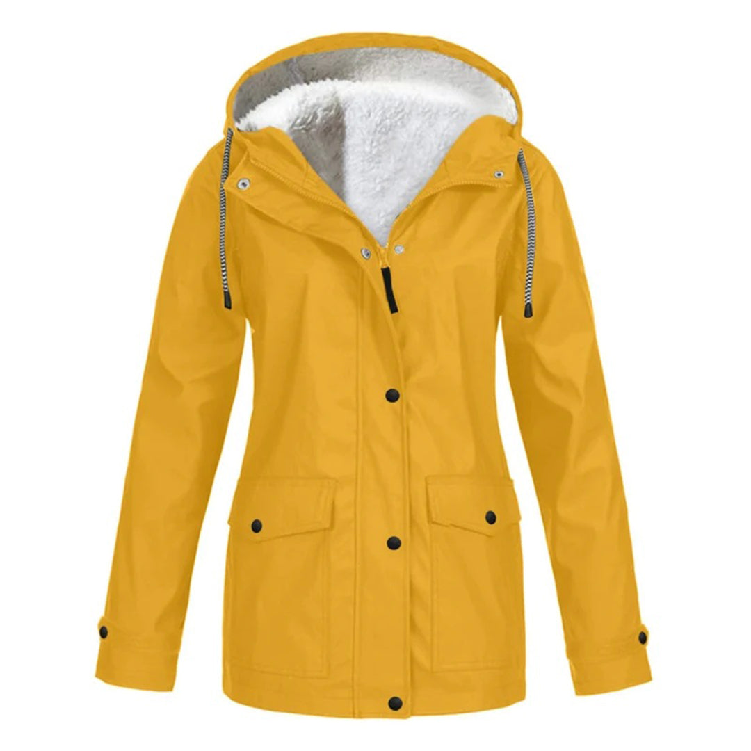 RainCouture - Mittellanger wasserdichter Mantel mit Fleece-Futter