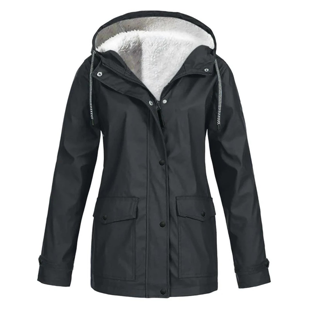 RainCouture - Mittellanger wasserdichter Mantel mit Fleece-Futter
