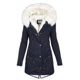 Elina - Lange und elegante Winterjacke mit Kapuze und Pelzkragen