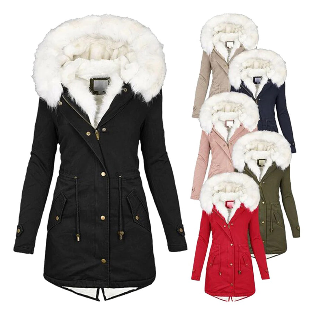 Elina - Lange und elegante Winterjacke mit Kapuze und Pelzkragen