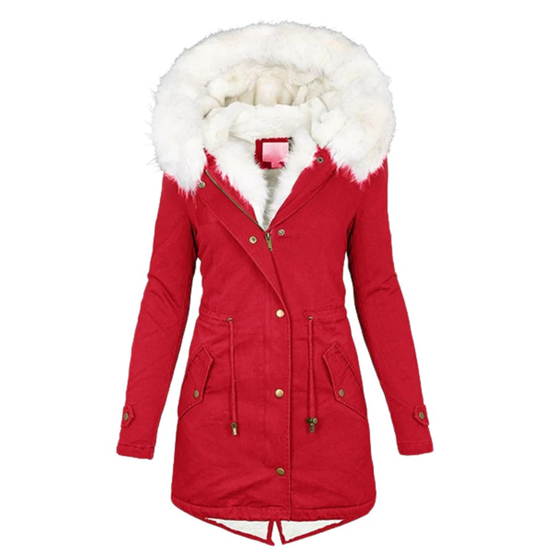Elina - Lange und elegante Winterjacke mit Kapuze und Pelzkragen