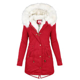 Elina - Lange und elegante Winterjacke mit Kapuze und Pelzkragen