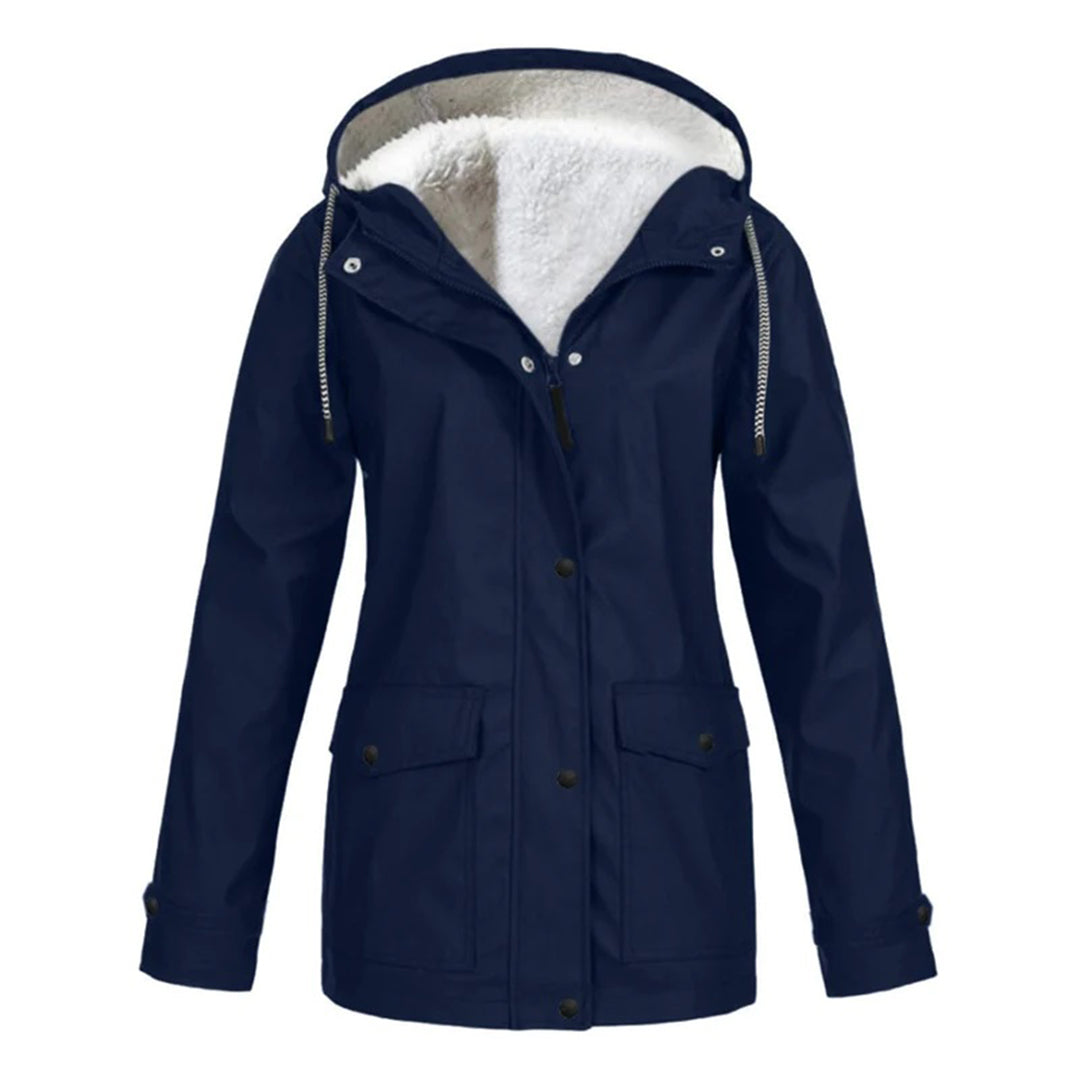 RainCouture - Mittellanger wasserdichter Mantel mit Fleece-Futter
