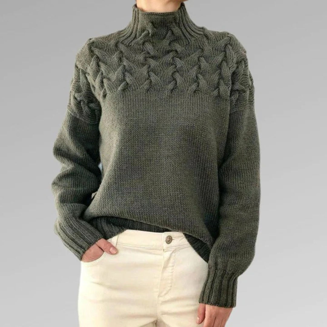 Liora - Stylischer langer Strickpullover mit Kragen für Damen