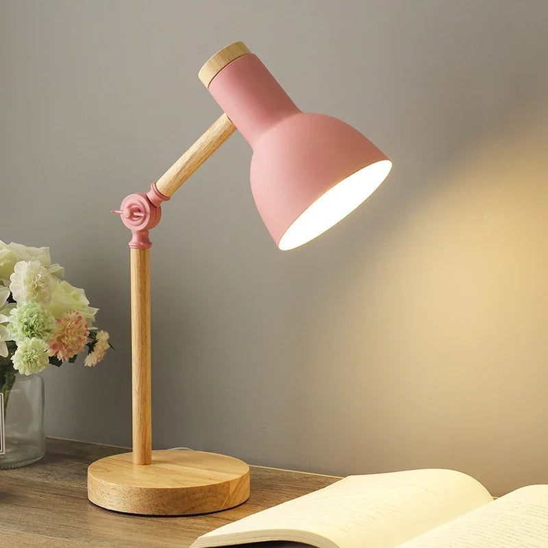 Bunte Holz-Tischlampe mit Verstellbarem Arm